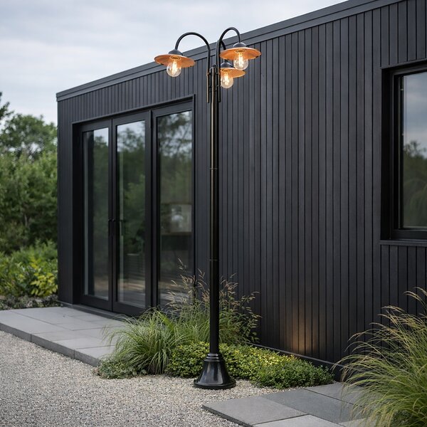 Moderní venkovní lampa černá s mědí 235 cm 3-světla IP44 - Kansas