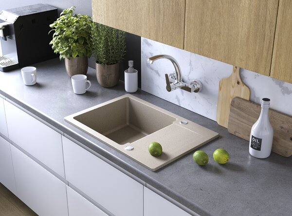 Kuchinox Vilava, nástěnná dřezová baterie s výlevkou ve tvaru F, chromová, LAV-BKW_087D