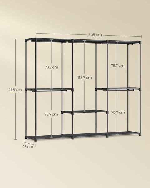 SONGMICS Otevřená šatní skříň Kimi 205 cm černá