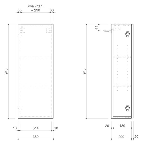 Sapho Sapho, ESPACE skříňka 35x94x22cm, 1x dvířka, levá/pravá, dub Alabama, ESC110-2222