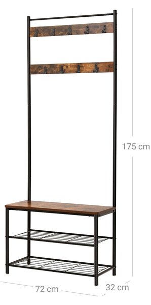 Kovová předsíňová stěna TAYLOR 72x175 cm, černá/rustikálně hnědá