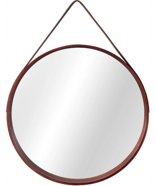 Rea - Tutumi LOFT, Kulaté dřevěné zrcadlo na pásku 50 cm, tmavá hnědá, HOM-06325