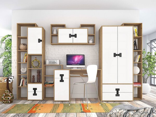 Nábytek do studentského pokoje Tikrote I, Barva: dub artisan / šedý lesk 5903211173868
