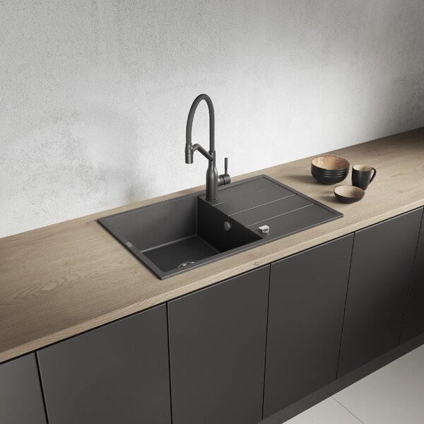 Laveo Wolin, 1-komorový granitový dřez 780x480x185 mm, černá skvrnitá, LAV-SPW_711T