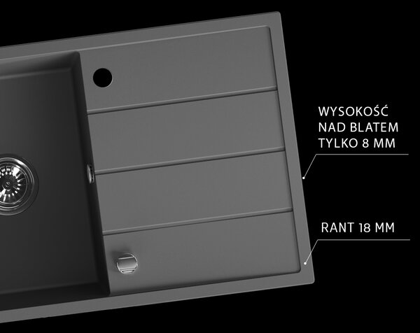 Laveo Wolin, 1-komorový granitový dřez 780x480x185 mm, černá skvrnitá, LAV-SPW_711T
