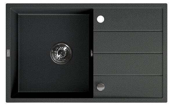 Laveo Wolin, 1-komorový granitový dřez 780x480x185 mm, černá skvrnitá, LAV-SPW_711T