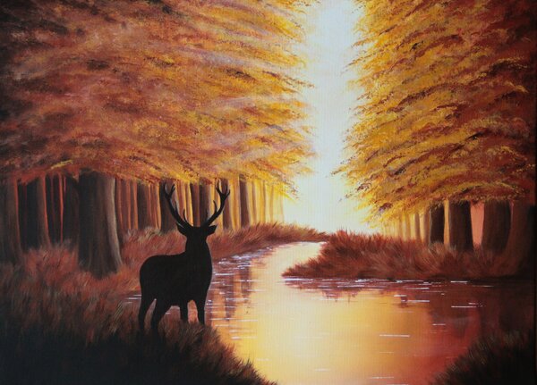 Ručně malovaný obraz od Tomáš Musálek - "Úsvit podzimu", rozměr: 70 x 50 cm