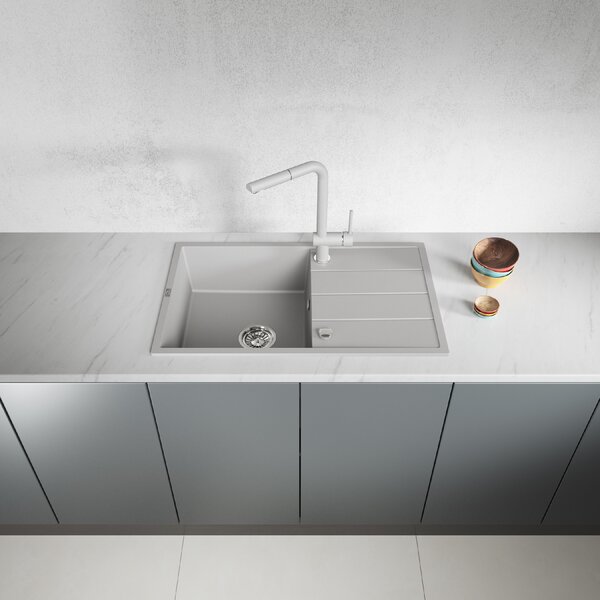 Laveo Wolin, 1-komorový granitový dřez 780x480x185 mm, šedá, LAV-SPW_511T