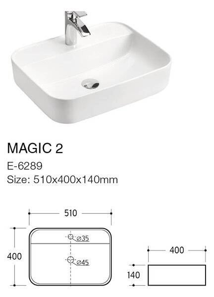 Comad Keramické umyvadlo na desku UM-6289 MAGIC 50, bílá