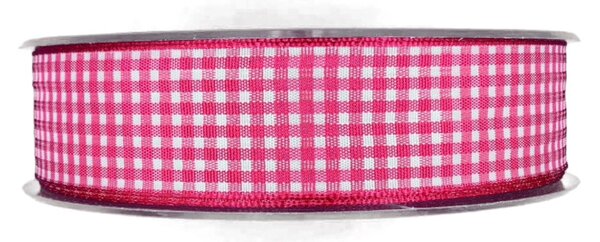 Stuha tkaná VICHY KARO růžová 25mm x 20m (6,-Kč/m)