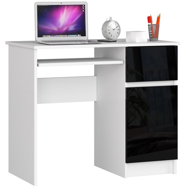 Designový psací stůl PIXEL90P, bílý / černý lesk