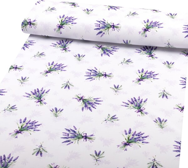 Biante Teflonový běhoun na stůl TF-128 Snítky levandulí na bílém 20x120 cm