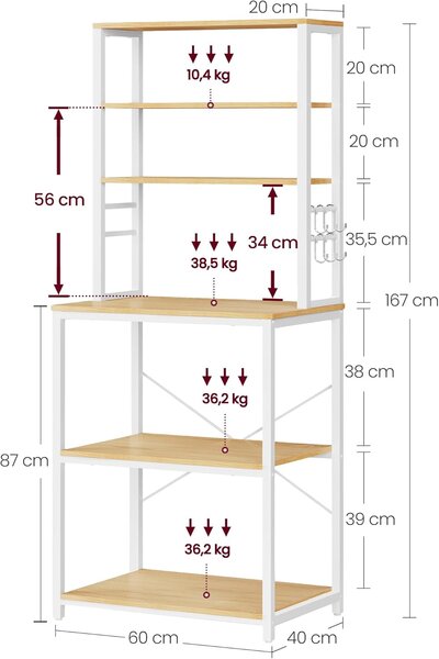 SONGMICS Kuchyňský regál Vasagle CUSTOM 167 cm bílý/hnědý