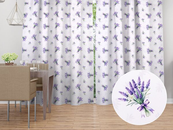 Biante Dekorační závěs TF-128 Snítky levandulí na bílém 140x140 cm