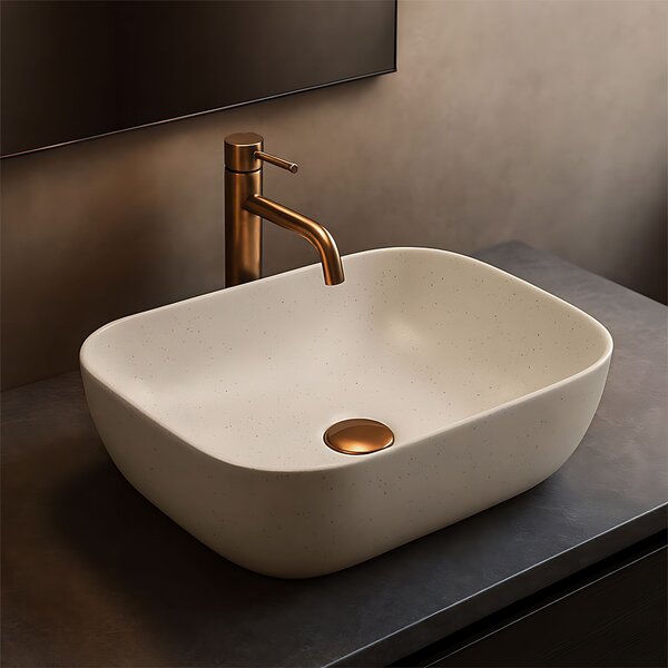 Rea Belinda Sandy, umyvadlo na desku 465x300x135 mm, imitace kamene-béžová, REA-U4000