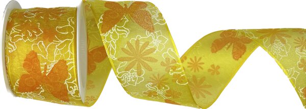 Stuha taftová BUTTERFLY MEADOW žlutá 40mm x 2m (14,-Kč/m)