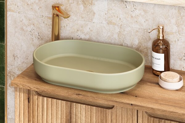 Comad Keramické umyvadlo na desku RIVER 2 OLIVE GREEN MATT, zelená