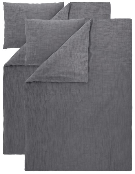 Livarno® Sada mušelínového ložního povlečení, 140 x 200 cm, 70 x 90 cm, 2dílná, tmavě šedá (800014526)