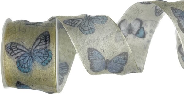 Stuha organzová WHISPER FLIGHT BLUE modrý motýl 40mm x 2m (14,-Kč/m)