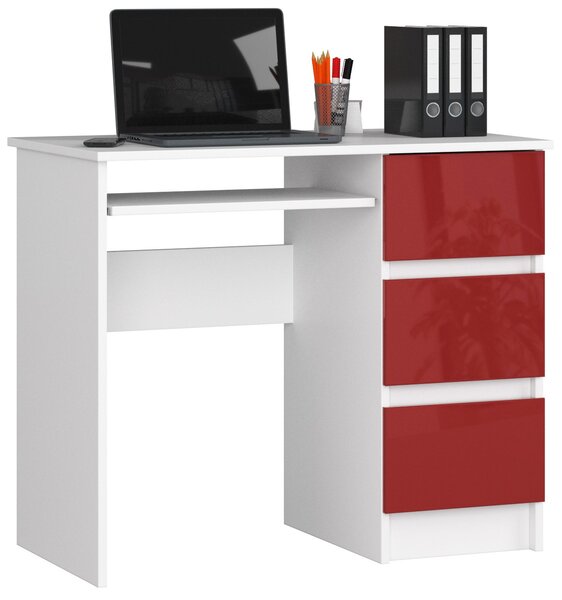 Moderní psací stůl JIŘÍ90P, bílý / červený lesk