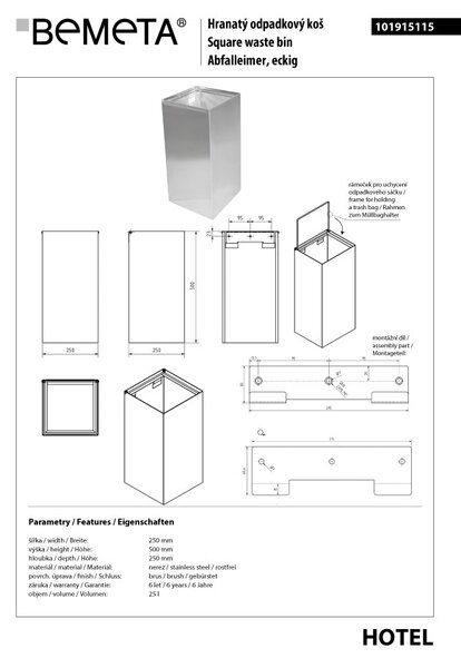 Bemeta Design Odpadkový koš, 25 l, nerez, mat - 101915115