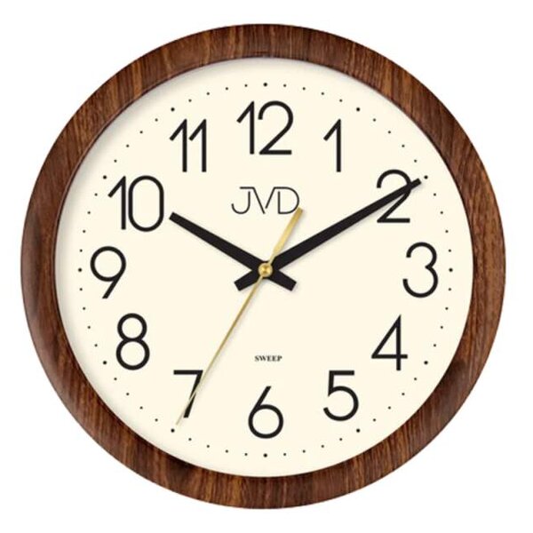 JVD Nástěnné tiché netikající hodiny JVD H608.3 v imitaci dřeva