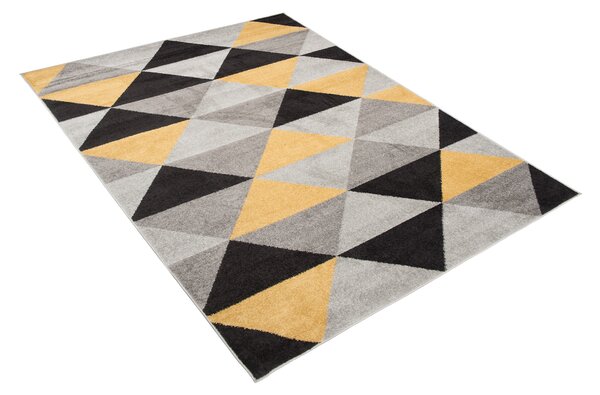 Makro Abra Kusový koberec LAZUR C945C Geometrický šedý žlutý Rozměr: 80x150 cm