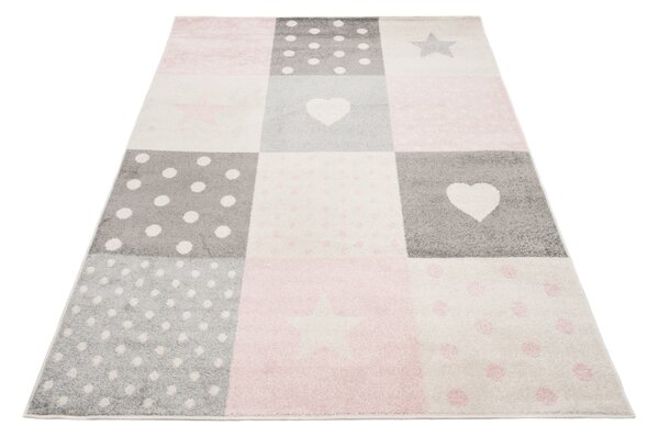 Makro Abra Kusový koberec LAZUR C573I hvězdy srdce bílý růžový Rozměr: 80x150 cm