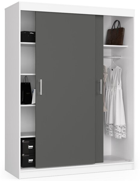 Šatní skříň s posuvnými dveřmi 150cm MONO bílá / šedá