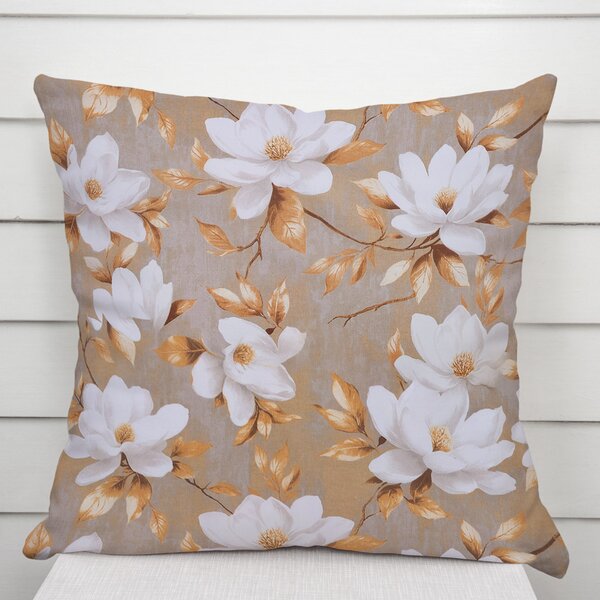 Biante Bavlněný povlak na polštář Sandra SA-717 Bílé květy magnolie na hnědošedém 30 x 50 cm