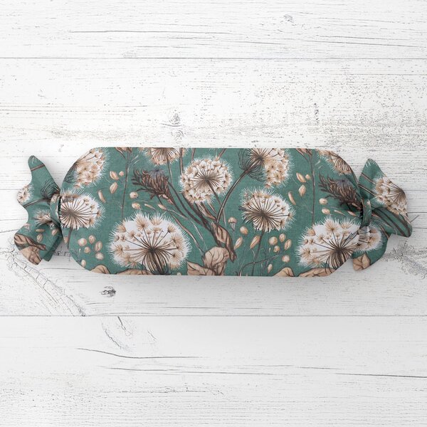 Biante Polštář válec bonbon Sandra SA-716 Podzimní pampelišky na zeleném 15x40 cm