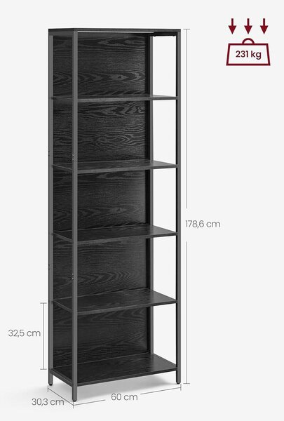 REGÁL, černá, ocel, 60/178,6/30,3 cm Boxxx - Knihovny, Online Only