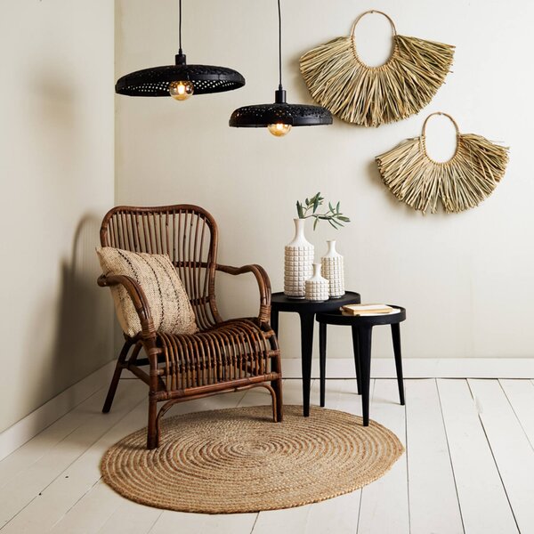 Černé ratanové světlo Paloma s výpletem - Ø 60*9cm / E27 - Light & Living