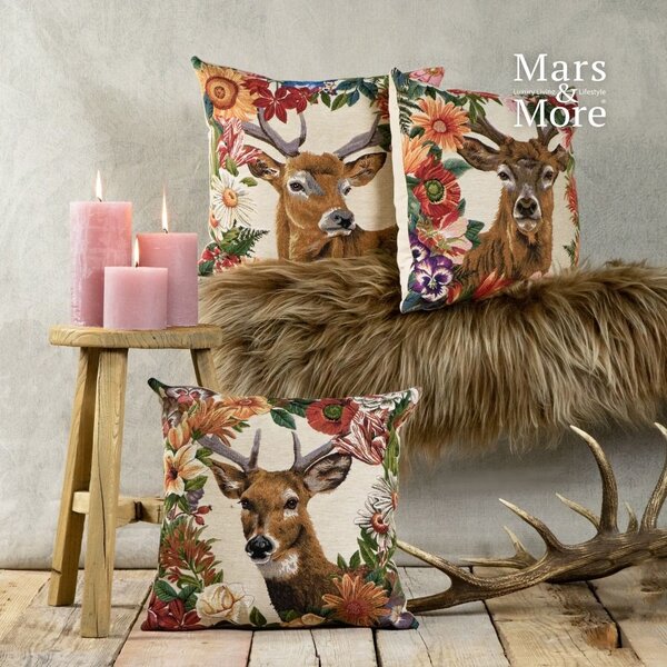 Gobelínový polštář s jelenem v květinovém okraji Flower Deer - 45*15*45cm - Mars & More