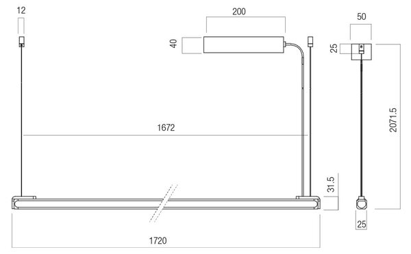 Redo Závěsné LED lineární svítidlo CRISP 48W, š. 172 cm, stmívatelné Barva: Hnědá, Barva světla: 2700K