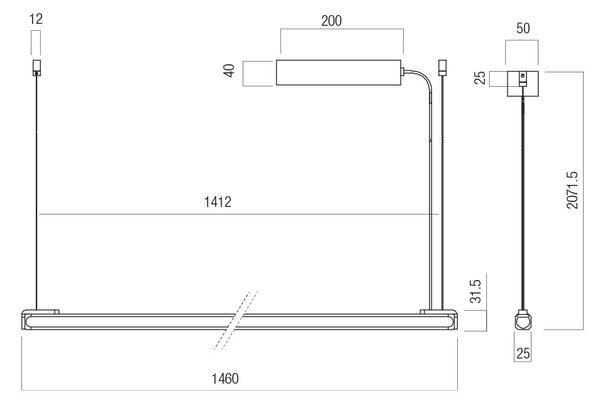 Redo Závěsné LED lineární svítidlo CRISP 41W, š. 146 cm, stmívatelné Barva: Stříbrná-kávová, Barva světla: 2700K