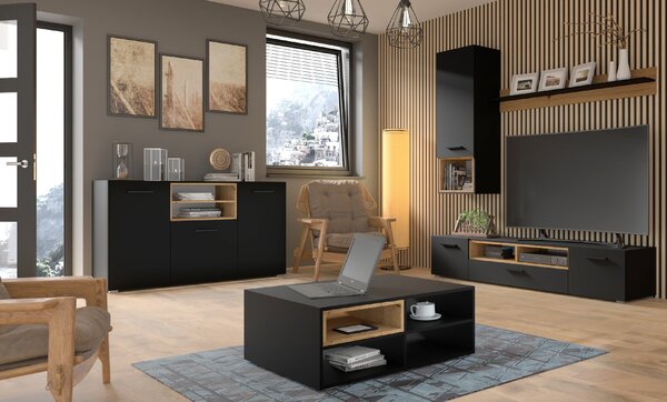 BIM Komoda ANETTE 3D černý mat, dub artisan