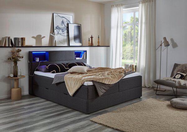 POSTEL BOXSPRING, 180/200 cm, antracitová Xora - Postele s úložným prostorem, Online Only