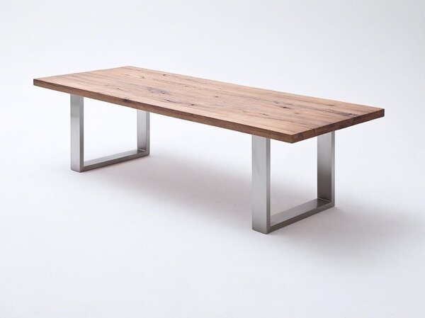 Jídelní stůl CASTELLO tmavý dub bassano masiv/leštěná ocel Velikost stolu 220x100