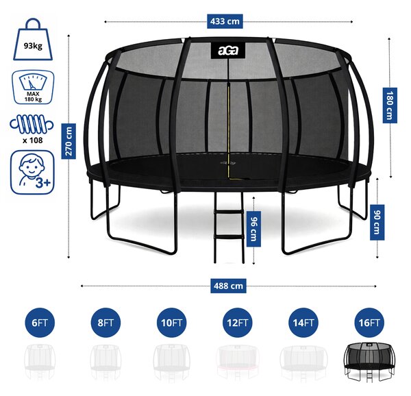 Aga Trampolína 500 cm Černá + ochranná síť + žebřík