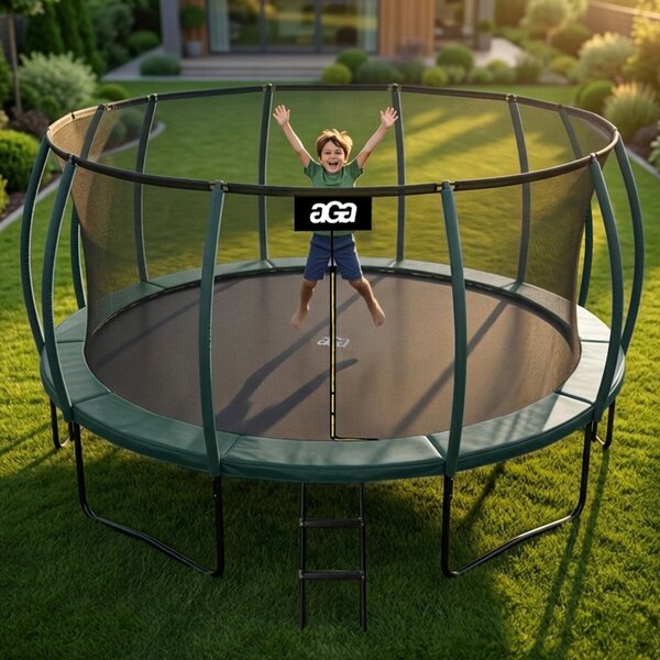 Aga Trampolína 500 cm Tmavě zelená + ochranná síť + žebřík
