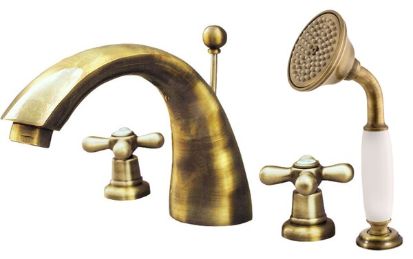 Slezák - RAV Vanová baterie 4-otvorová MORAVA RETRO - MK169.xSSM, Stará mosaz (Bronz) Připojovací hadičky - závit: 1/2"