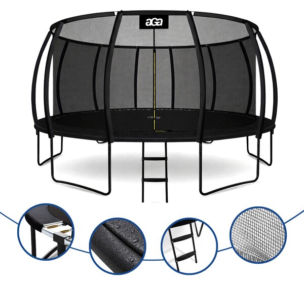 Aga Trampolína 500 cm Černá + ochranná síť + žebřík