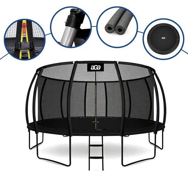 Aga Trampolína 500 cm Černá + ochranná síť + žebřík