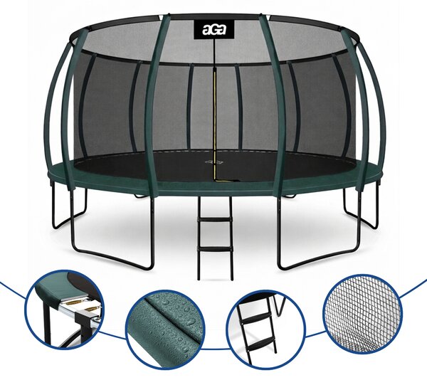 Aga Trampolína 500 cm Tmavě zelená + ochranná síť + žebřík