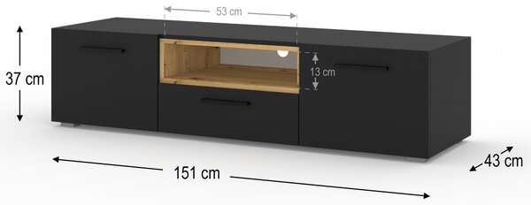 TV stolek/skříňka Akita 151 (černá + dub artisan)