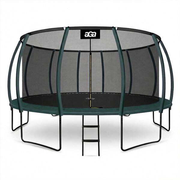 Aga Trampolína 500 cm Tmavě zelená + ochranná síť + žebřík