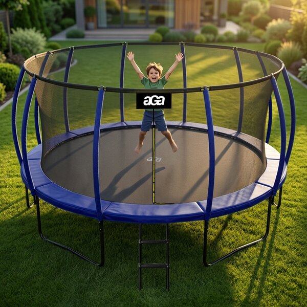 Aga Trampolína 500 cm Tmavě modrá + ochranná síť + žebřík