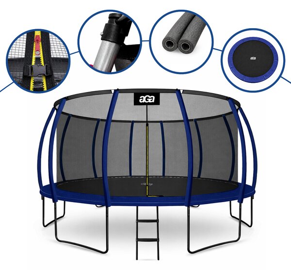 Aga Trampolína 500 cm Tmavě modrá + ochranná síť + žebřík