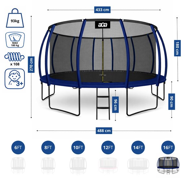 Aga Trampolína 500 cm Tmavě modrá + ochranná síť + žebřík